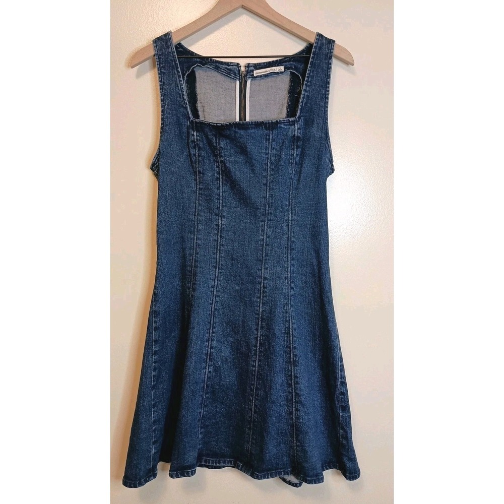 Abercrombie & Fitch Denim Mini Dress Large Tall Square Neck Fit Flare A-Line
